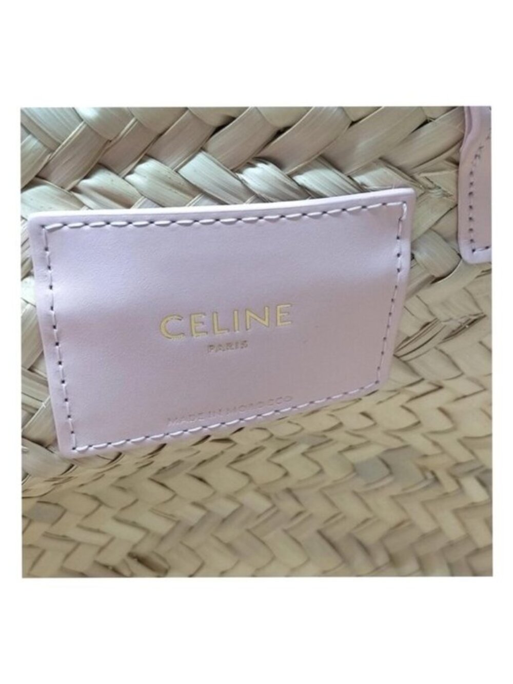 Authentic Celine Triomphe Straw Basket Bag Pink Leather Trim Summer Tote Woven - Picture 15 of 16